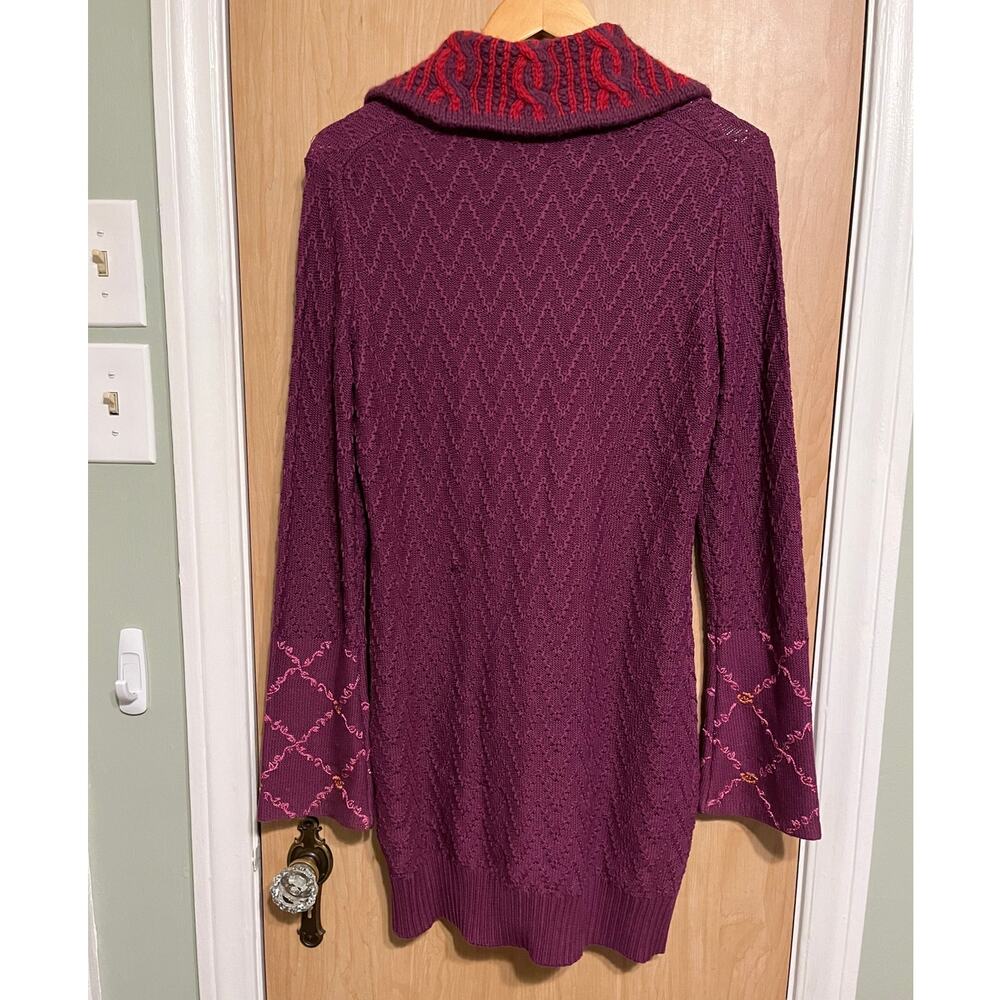 Michael Simon Funky Knit Floral Cardigan Silk Cotton Longline Boho Crochet - Picture 2 of 7